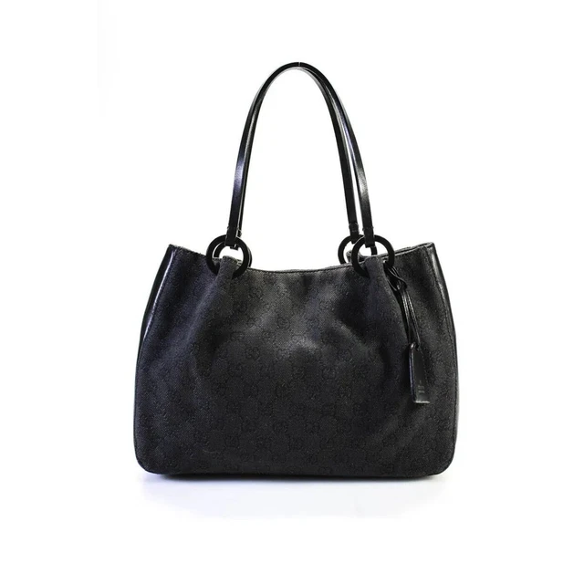 Authentic GUCCI Black Monogram Denim GG Logo Shoulder Bag Tote Authentic GUCCI Black Monogram Denim GG Logo Shoulder Bag Tote