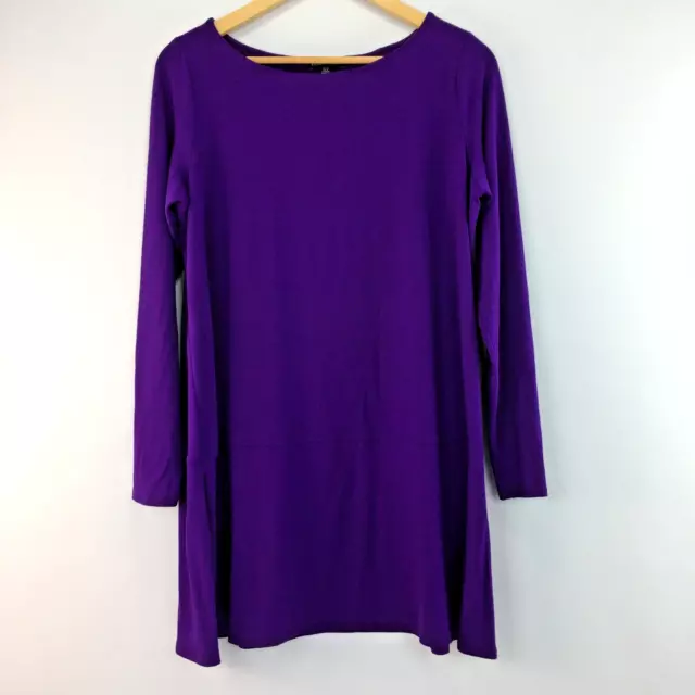 Eileen Fisher Bateau Neck Tunic Top Large Viscose Stretch Ultra Violet Purple