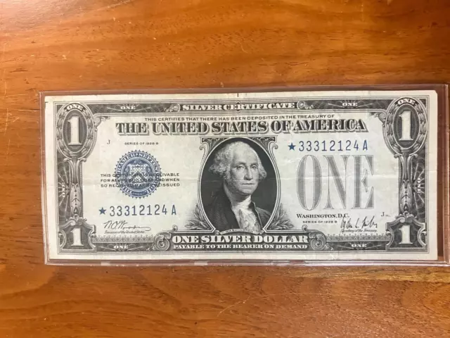 Star Note 1928 B Series $1 Silver Certificate United States Note Funny Back