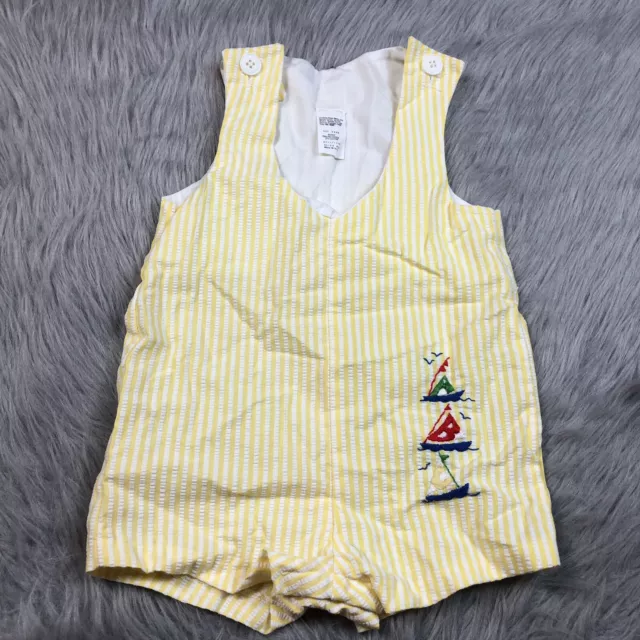 Vintage Baby Boys Yellow White Striped Seersucker ABC Sailboat Romper