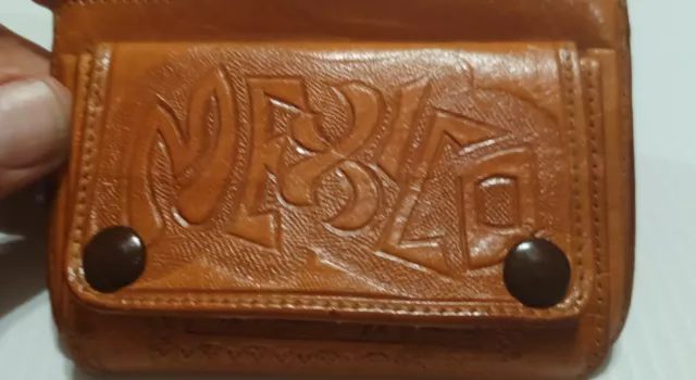 Vintage Mexico Hand Tooled Leather Coin Purse Wallet with Snap Compartments