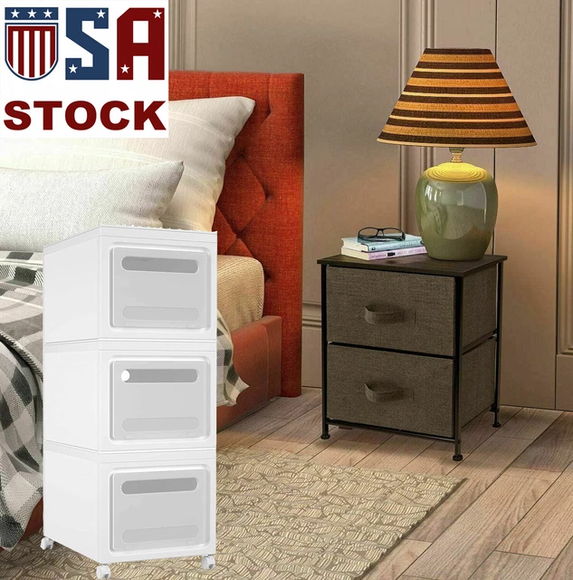 2 Drawers Dresser Tower Fabric Storage Brown Chest+ 3Pcs Shoes Storage Boxes