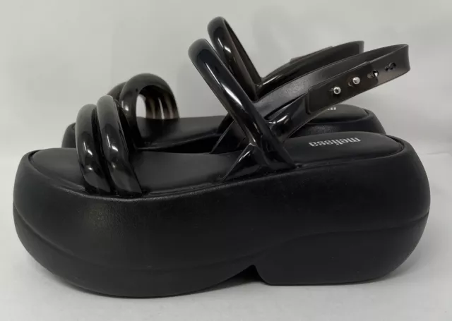 Melissa Airbubble Chunky Platform Jelly Sandals Black Size 6 Vegan