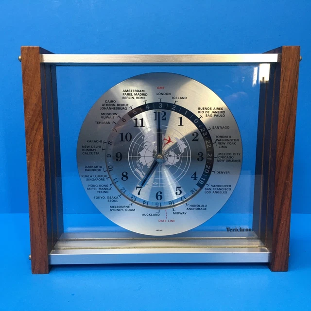 VINTAGE VERICHRON GMT World Quartz Mantel Clock w/Red Airplane Second
