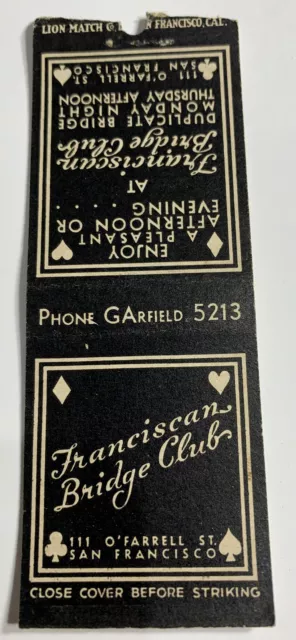 Franciscan Bridge Club Restaurant Matchbook Cover San Francisco California