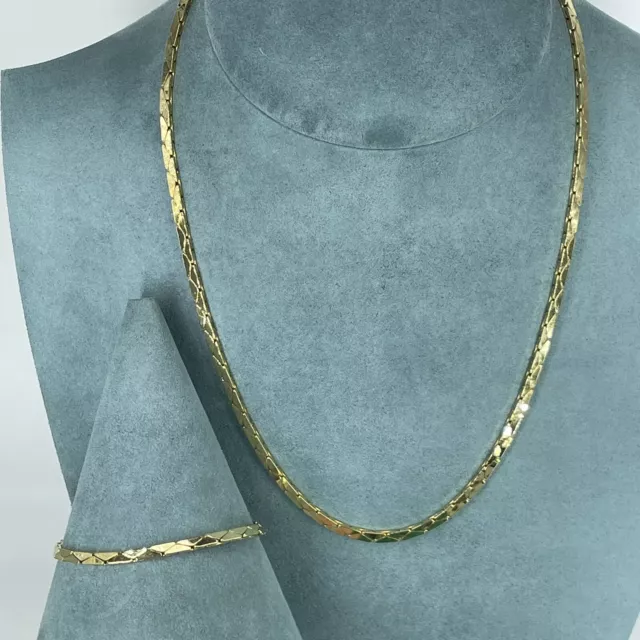 Pierre Cardin necklace & Bracelet Set 1990s gold Plated herringbone chain Retro