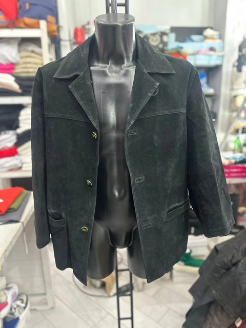 Veste En Cuir De Daim Vera Pelle Homme – Taille 52, Marron, Vintage, état Très Bon