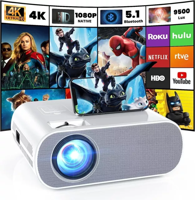 New HOMPOW Projector: Native 1080P Full HD, Bluetooth, 9500 Lumens, Portable