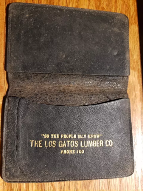Old Late 1800 S Early 1900 S Los Gatos Lumber Co Leather Wallet Or