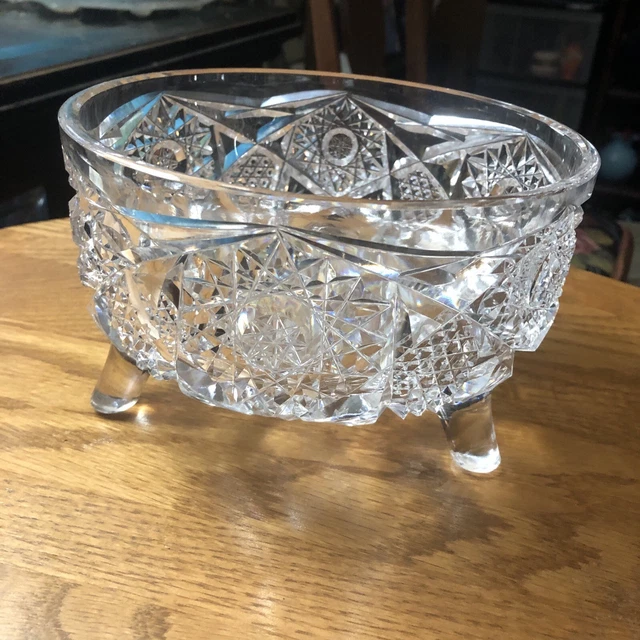 American Brilliant Period ABP Large Footed Cut Glass Bowl 7 x 5