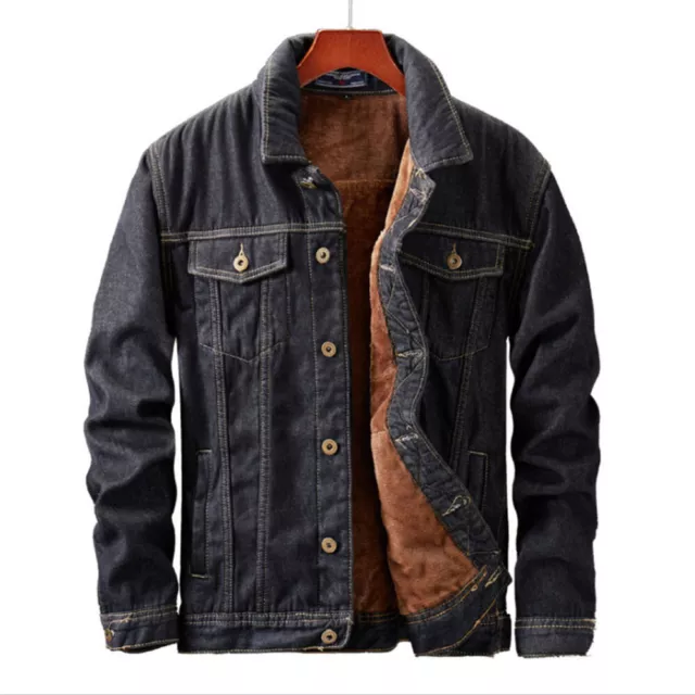 Plus Size Men Denim Jacket Sherpa Fleece Lined Button Up Jean Coat Trucker  @