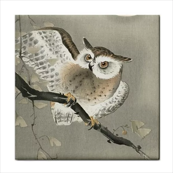 Owl On Ginko Branch Ohara Koson Japanese Art Backsplash Border Ceramic Tile