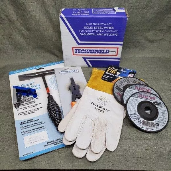 Mig Welding Kit Gloves AWS A5 18 ER70S-6 Wire Weld Pliers And More New Old Stock