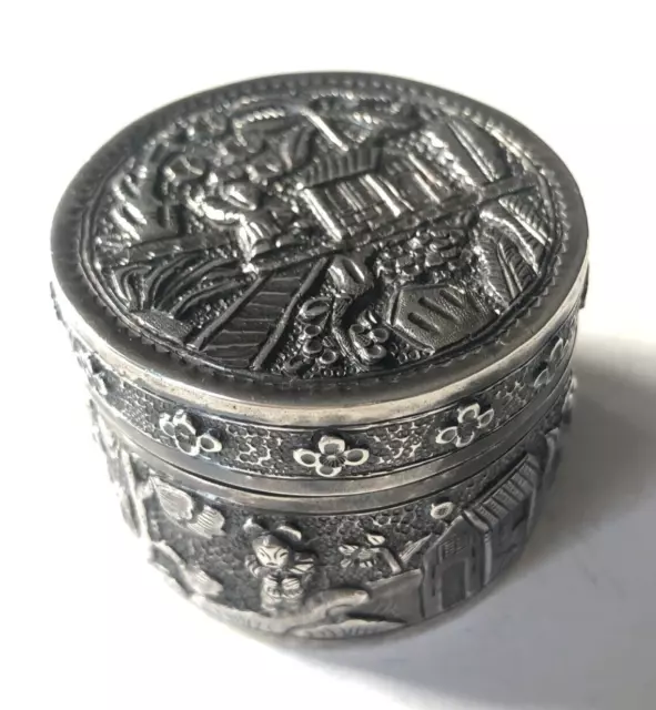 Antique Betel Nut Round Box  Silver  Hallmarked China