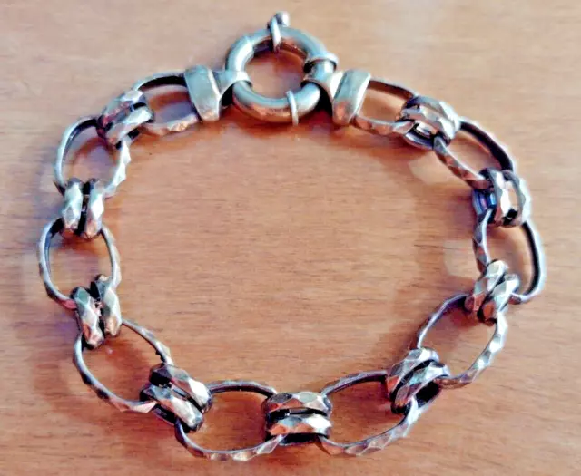 Italy Bronze 925 Sterling Silver Rolo Link Chain Bracelet Large Bolt Ring Clasp