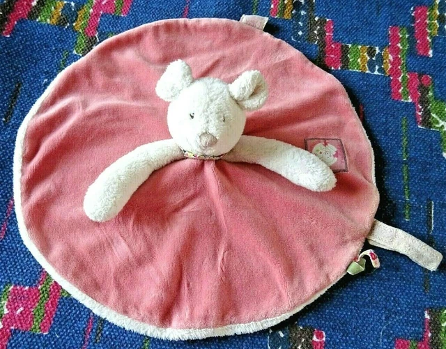 Bp/ Doudou Plat Rond Moulin Roty Souris Myrtille Et Capucine Blanc Rose Tbe