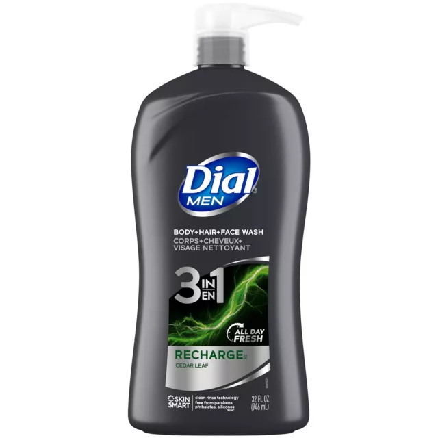 Dial Men 3in1 Body, Hair and Face Wash, Recharge, 32 fl oz