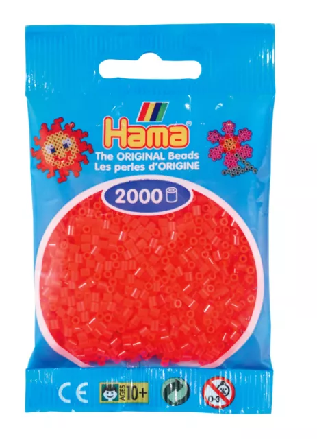 Hama 2000 Mini Bügelperlen 501-35 Neon-Rot Ø 2,5 mm Perlen Steckperlen Beads