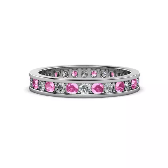 TriJewels Pink Sapphire and Diamond Eternity Ring 1 1/4 ctw 14K Gold JP:14531
