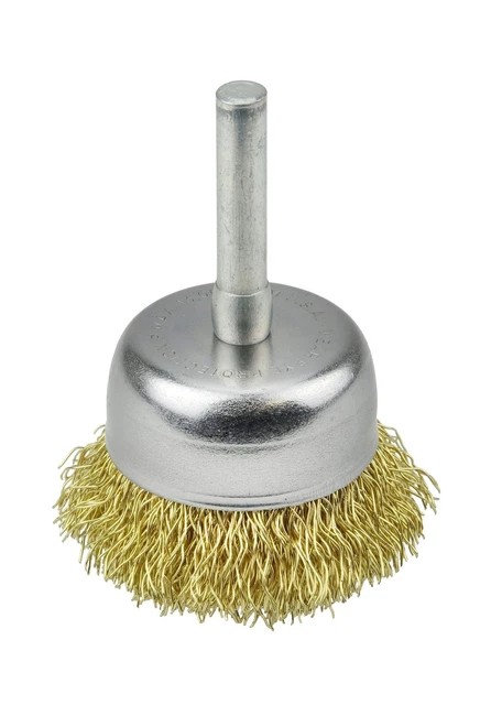 Weiler 14314 1-3/4" Crimped Wire Cup Brush, 0.0118" Brass Fill, 1/4" Stem, Ma...
