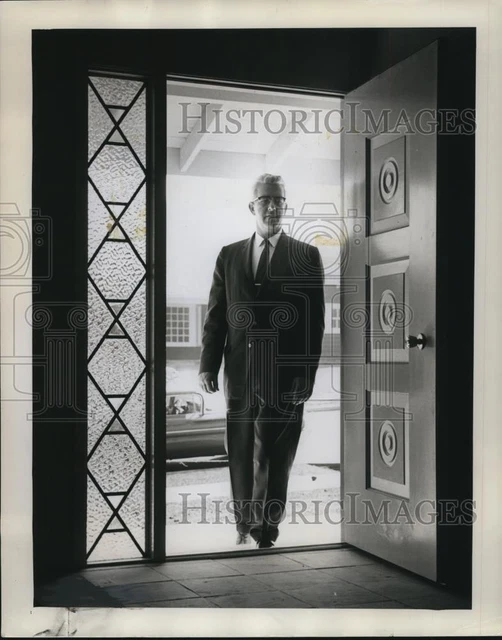 1960 Press Photo Stained Glass in soft hues, on either side of front door