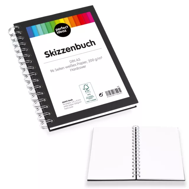 perfect ideaz Skizzenbuch DIN-A5 Hochformat Spiralbindung 48 Blatt FSC-Papier