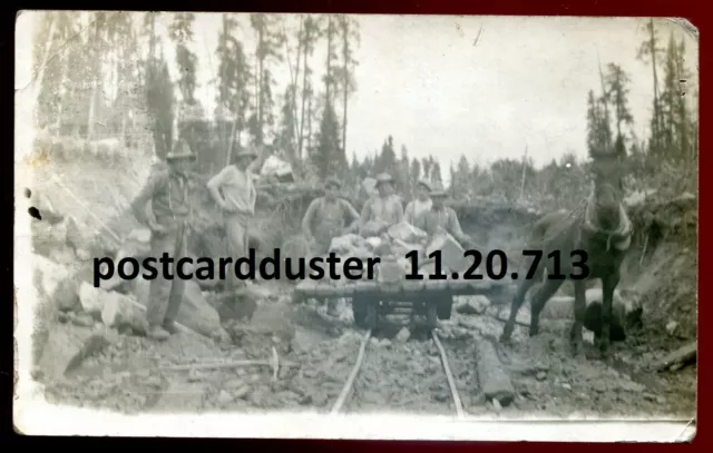 Lumberjacks or Quarry Workers 1910s Horse Transport. Real Photo Postcard