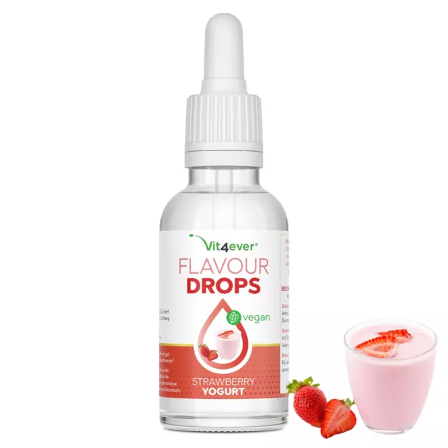 Flavour Drops - 50 ml / 100% vegan o. Kalorien - Aroma-Tropfen Erdbeere-Joghurt