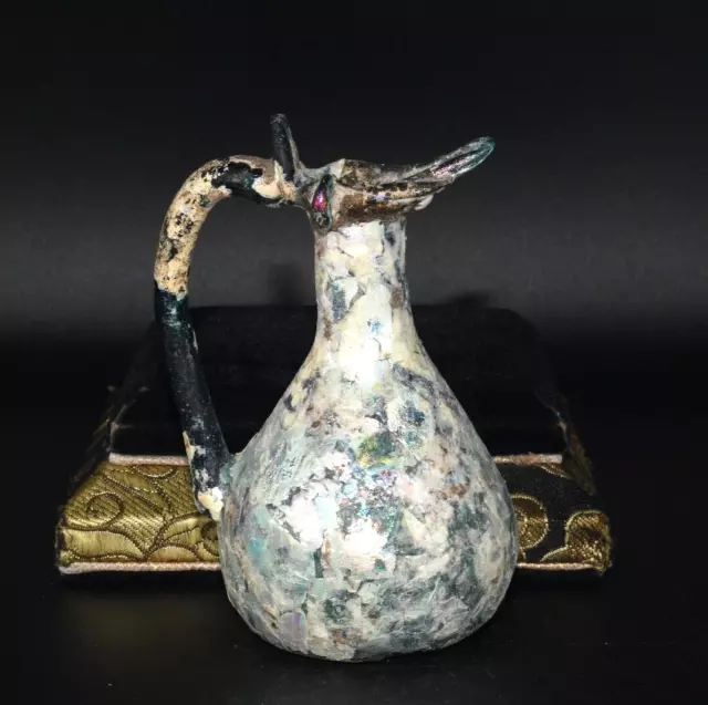 Large Ancient Roman Glass Pitcher Jug with Iridescent Patina 1st- 2nd Century AD