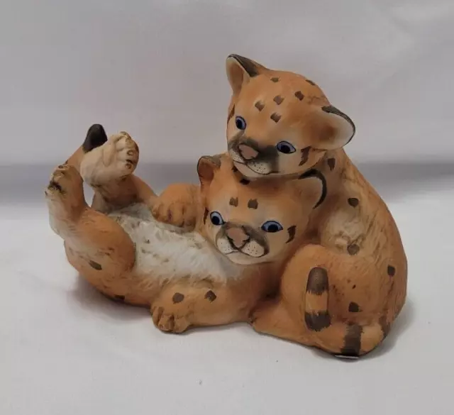 Homco Masterpiece Porcelain "Curious Cougars" Cubs Figurine 1993