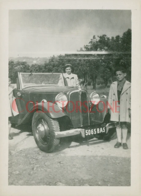 1930's France Children Stood near Car Reg 5065BA5 sepia photo 3.5 x 2.5 inches