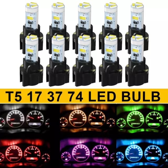 10X T5 74 37 17 LED Light Bulb For Instrument Gauge Cluster Dashboard w/ Sockets