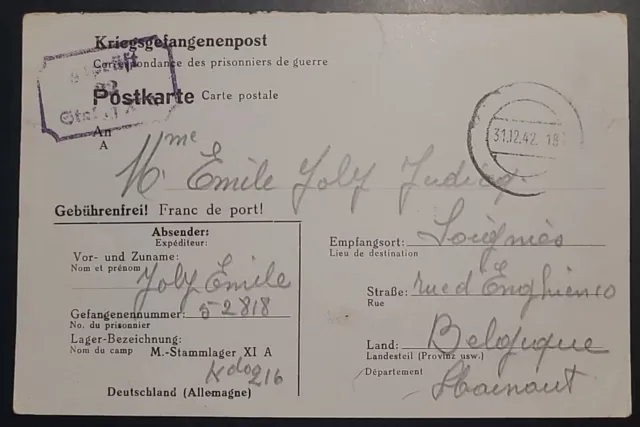 Zensur Karte Lager Stalag XI A Altengrabow 1942 Kriegsgefangenenpost POW (35