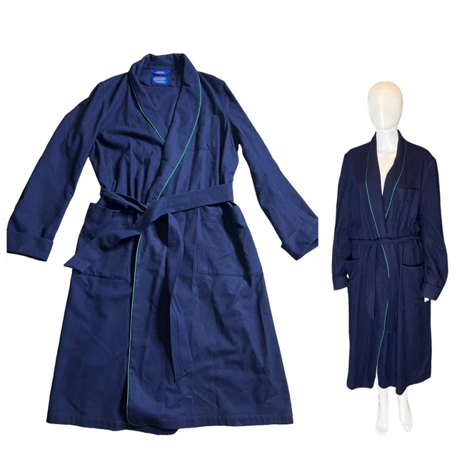 Vintage Pendleton 100% Wool Robe M Blue Front Pockets Cuffed Sleeve USA Made