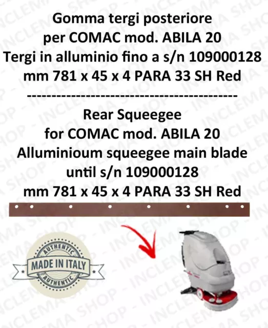 Squeegee rubber back for scrubber dryer COMAC ABILA 20 Aluminium squeegee till s