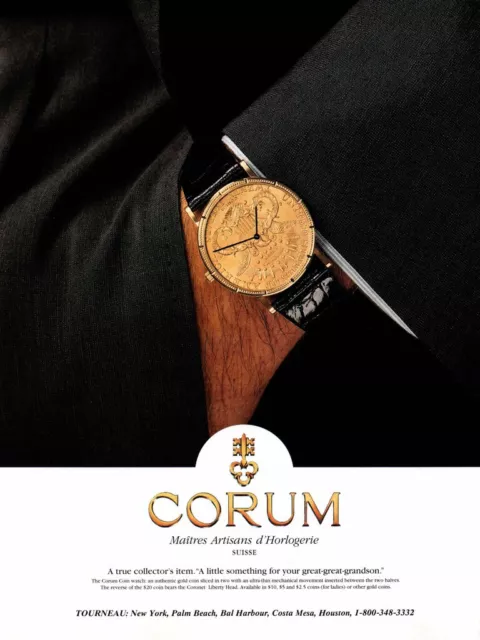 1996 Vintage Print Ad- CORUM Swiss Watch- Authentic Gold Coin Sliced $20 coin