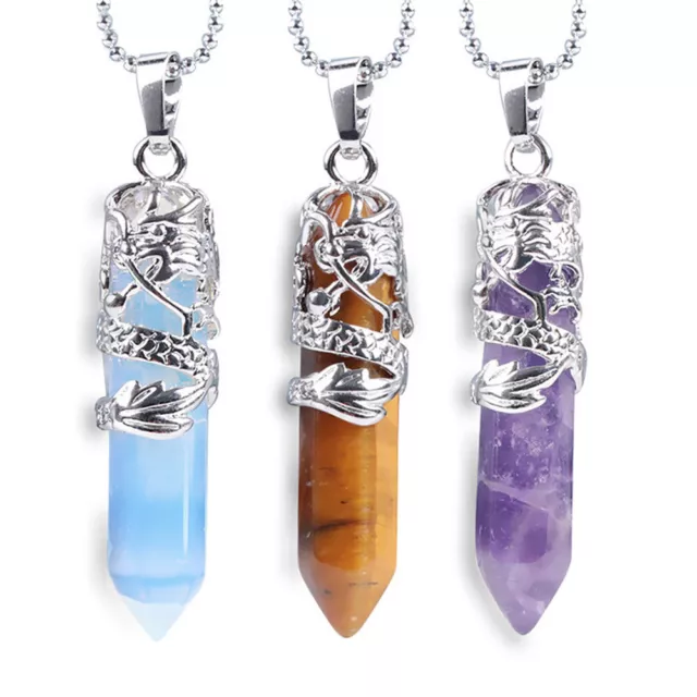 Hexagonal Natural Quartz Crystal Chakra Healing Point Pendant Necklace Jewely