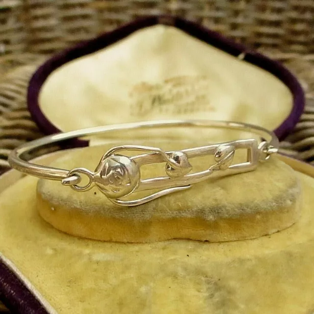 Beautiful Art Nouveau Design Sterling Silver Bangle Fully Hallmarked 2