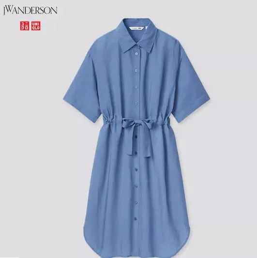 JW ANDERSON X Uniqlo Linen Blend Belted Short Sleeved Blue Small Dress BNWT  £39.90 - PicClick UK