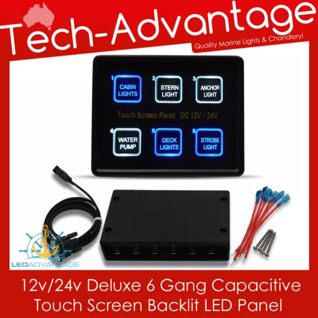 12V/24V 6 Gang Led Back Lighting Boat/Caravan/Marine Touch Control Switch Panel