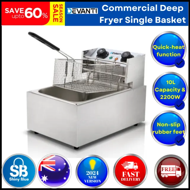 Commercial Electric Deep Fryer Stainless Steel Single Basket Kitchen Chip Cooker