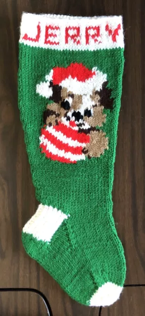 Vintage Hand Knit Christmas Stocking Pet Dog JERRY 20”