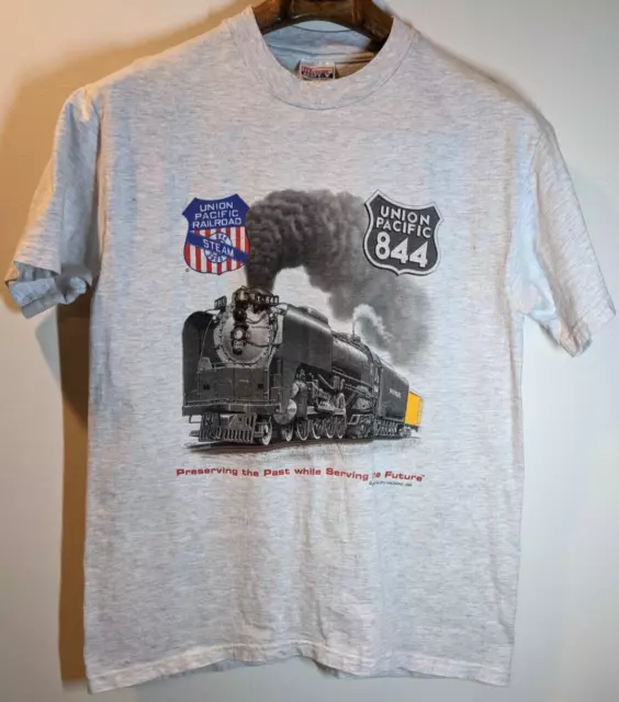 Vintage 1999 Union Pacific Railroad Union Pacific 844 Grey T-Shirt Size Medium
