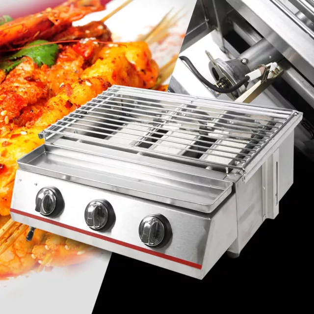 Portable LPG Gas Grill 3 Burner Tabletop Grill BBQ Griddle for Camping Outdoor