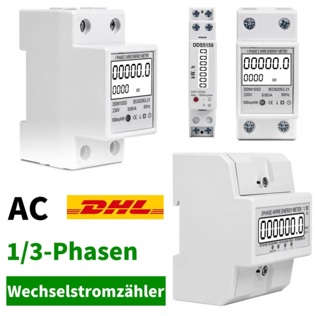 1/3-Phasen AC LCD Wechselstromzähler Stromzähler Für Digital DIN Schiene 100A