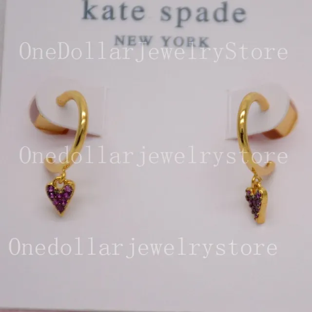 Kate spade Women jewelry Gold Cute Post Pierced Earrings Purple Heart Crystals