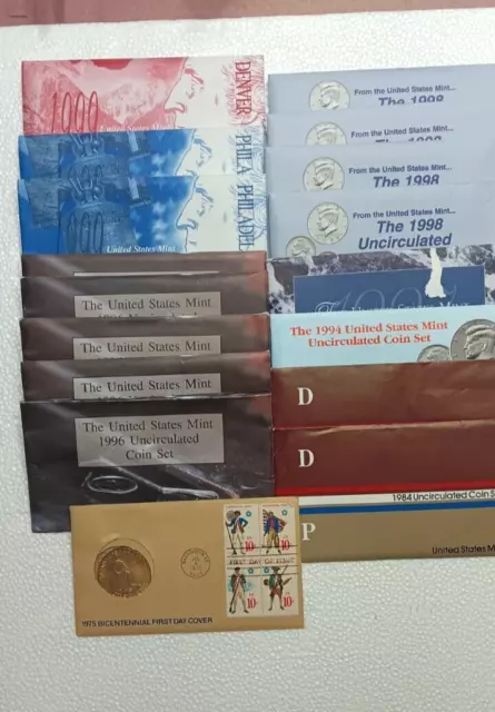 1984 1994 1996 1997 1998 1999 Uncirculated Mint Coin Sets + Bonus 1st Day Cover
