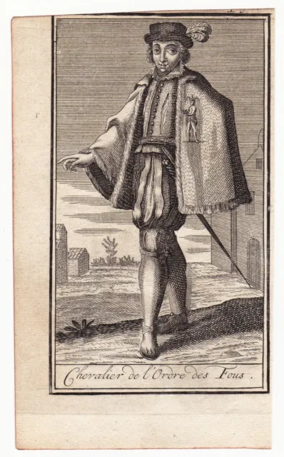 Gravure XVIIIe Chevalier de l'Ordre des Fous de Clèves Dijon Bourgogne 1721