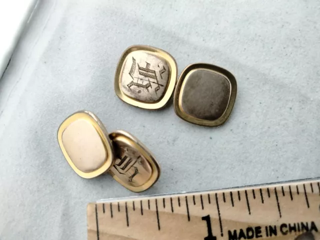 Antique Pair VOGEL Gold Tone Chain Cuff Links - Old English Gothic Monogrammed