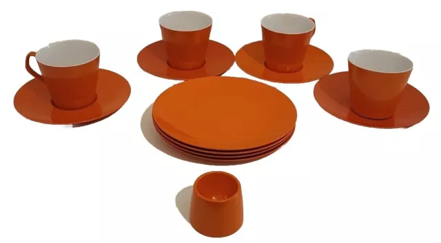 MELAWARE Cups Saucer & Plates Set Egg Cup Camping Picnic M Orange Vintage 13pcs